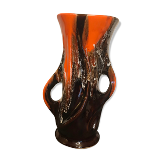 Vase Vallauris à anses rouge et marron XXème