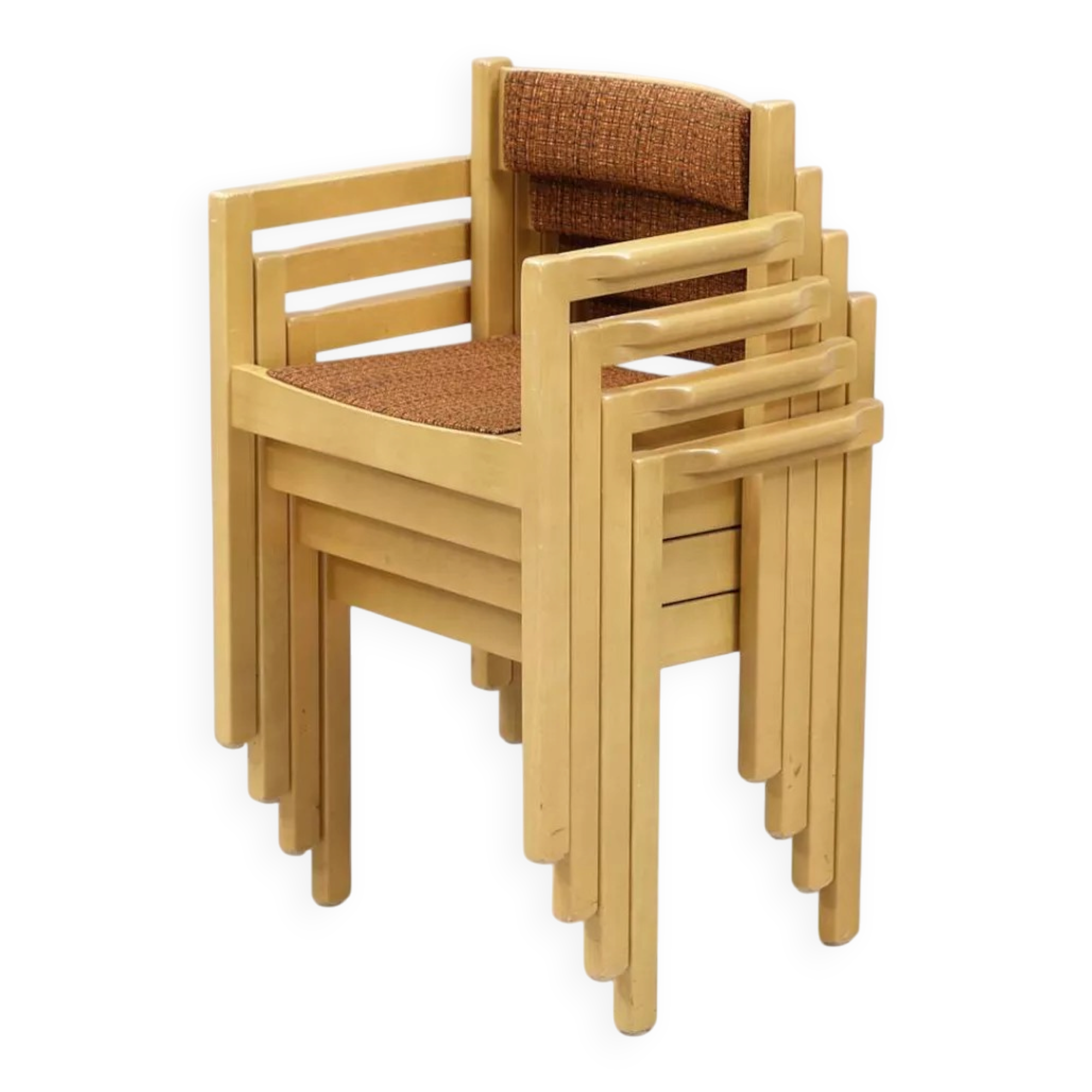 Set of 4 vintage Scandinavian stackable chairs in solid wood - Balzar Beskow - Sweden, 1960s