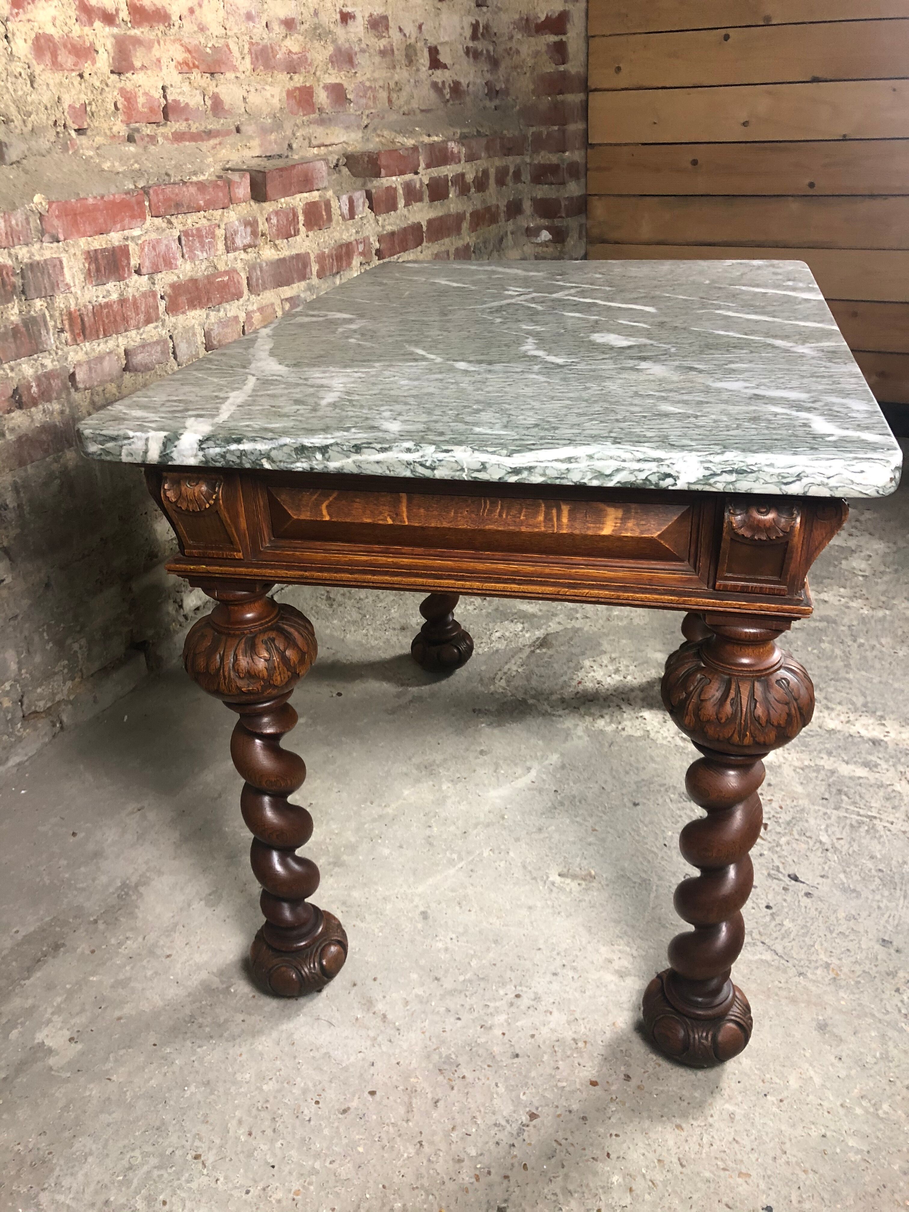 Louis XIII style table desk in oak with marble top