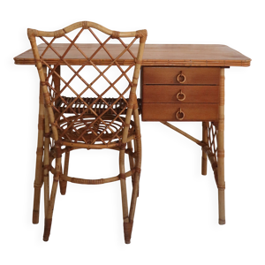 bureau et chaise en rotin,