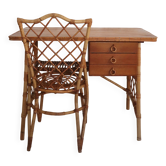 Desk and chair in rattan, Louis Sognot, 1950s-1960s.