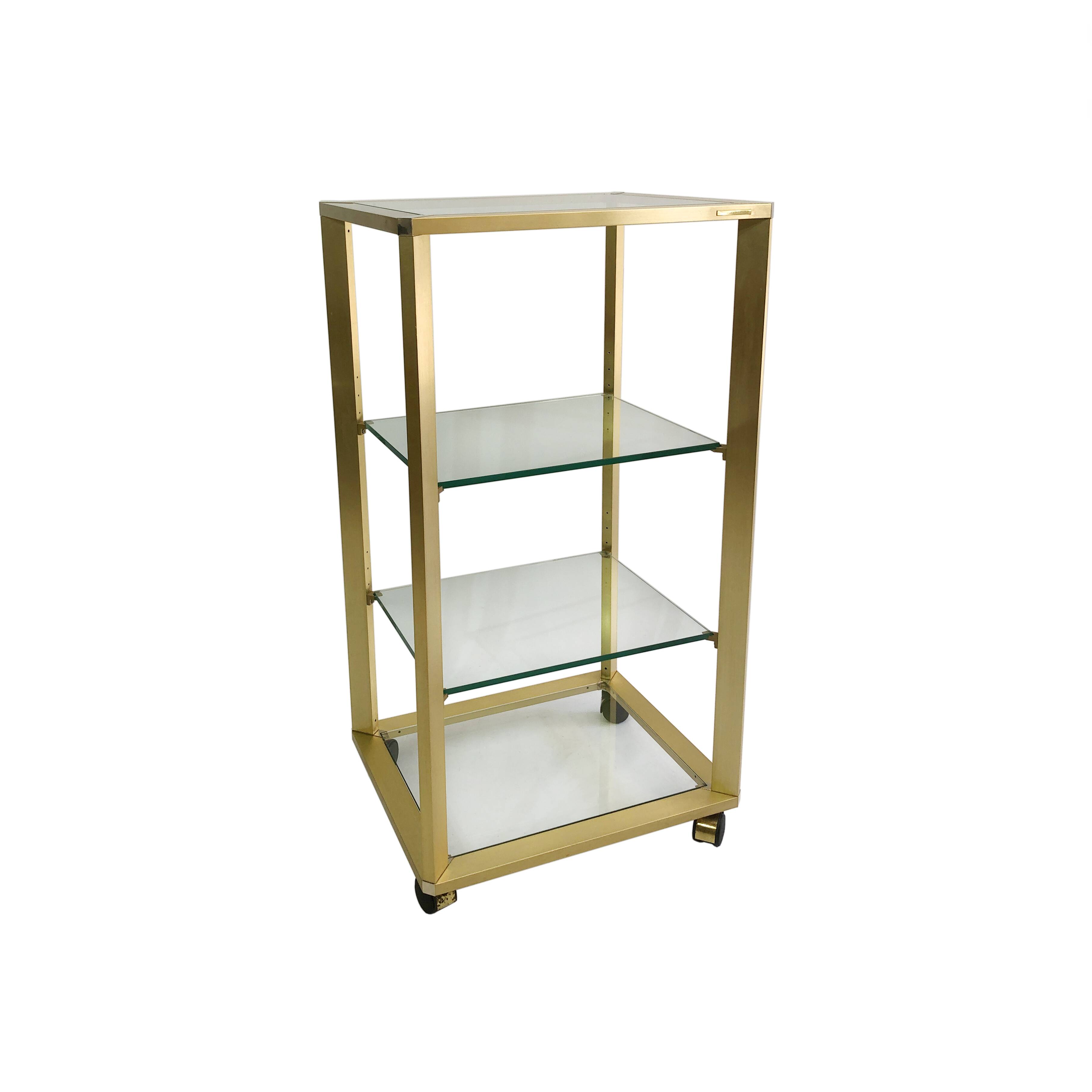 Pierre Vandel Gold étagère On Wheels 1970s Mid Century Hollywood Regency Shelving