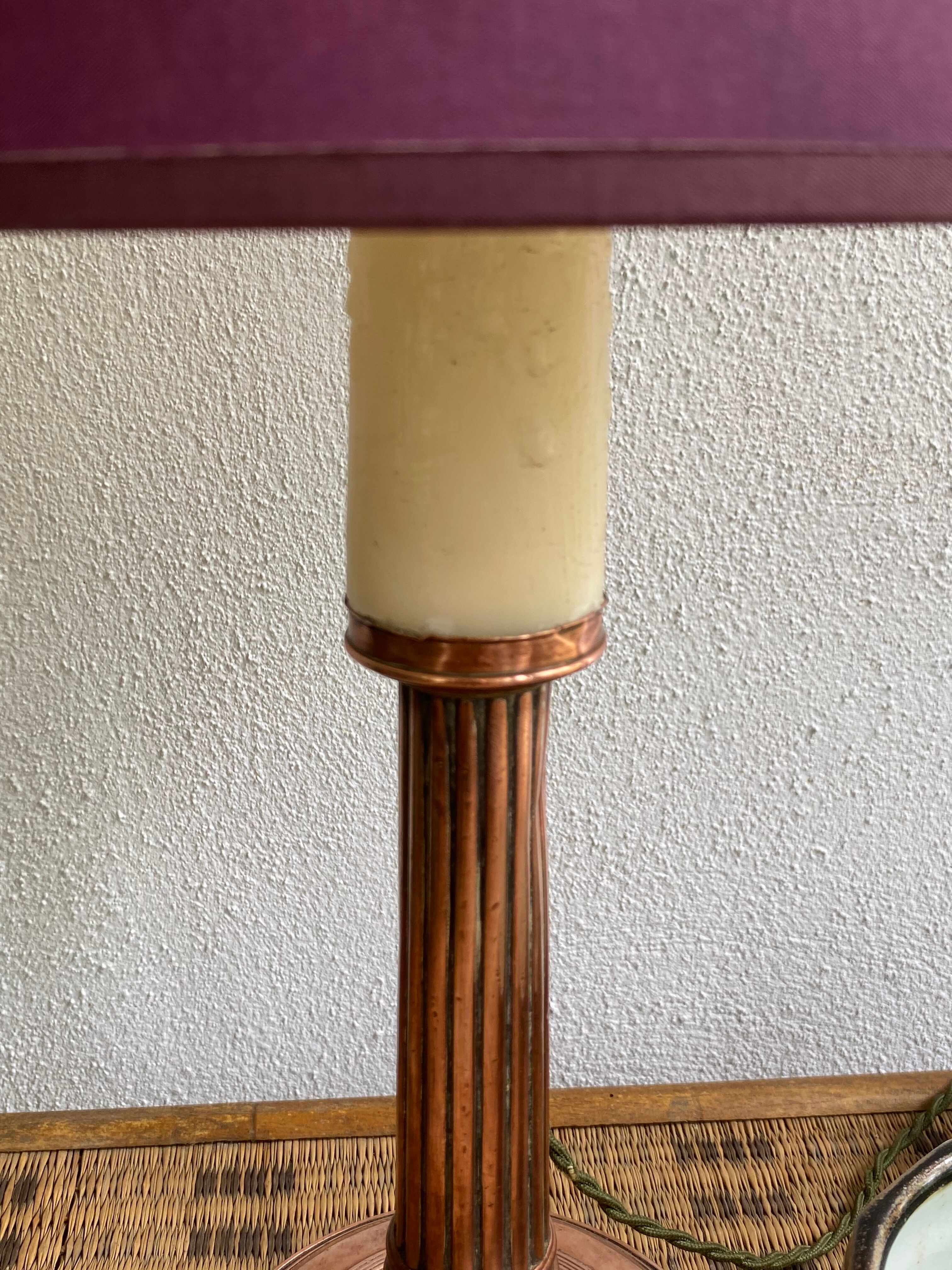 Copper lamp, cable 2 m, fabric shade