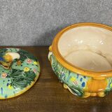 Soup tureen with parrot in colored slip from the mid-20th century