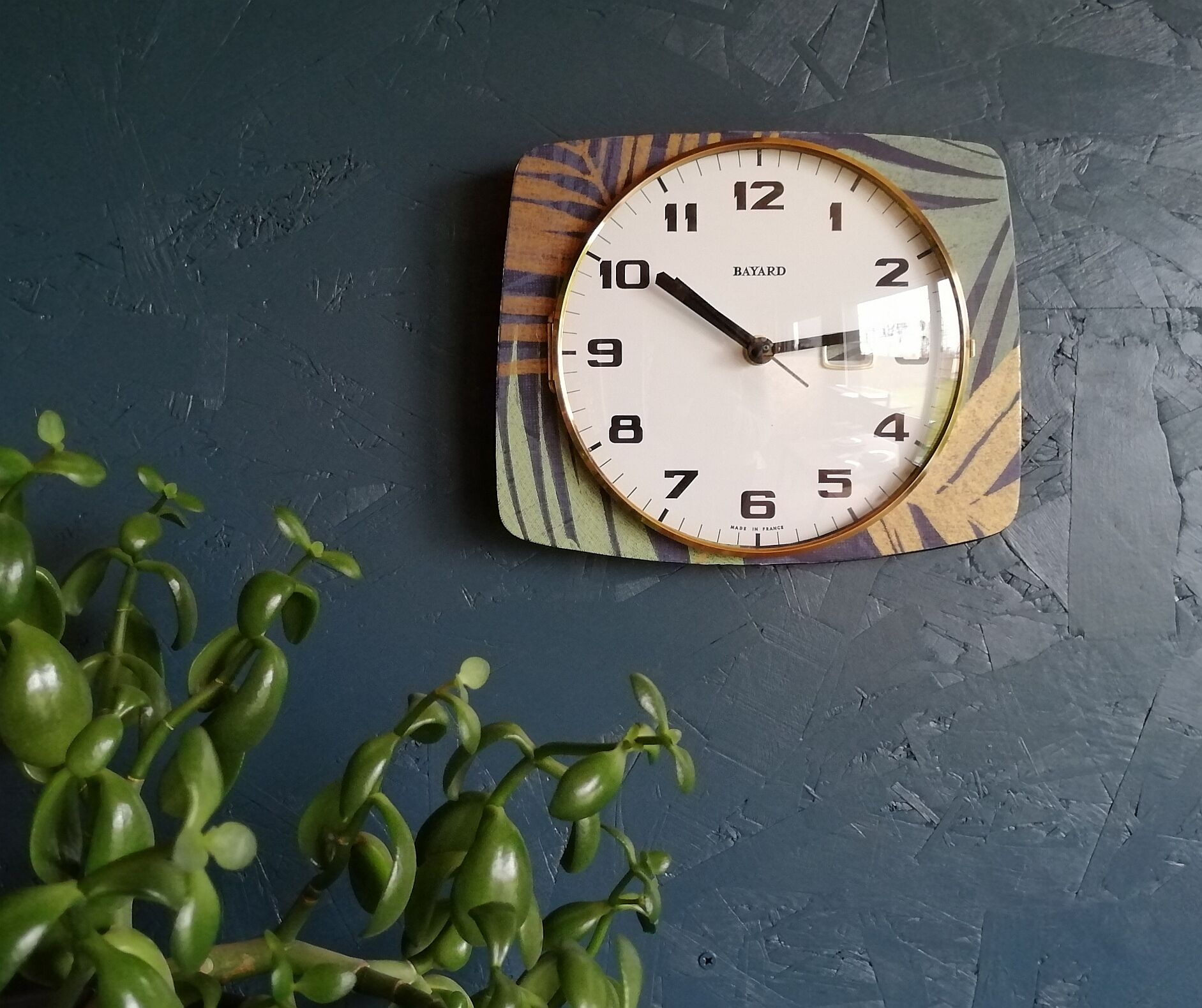 Vintage clock silent wall "Bayard blue green copper"