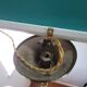 Three-light brass and opaline chandelier