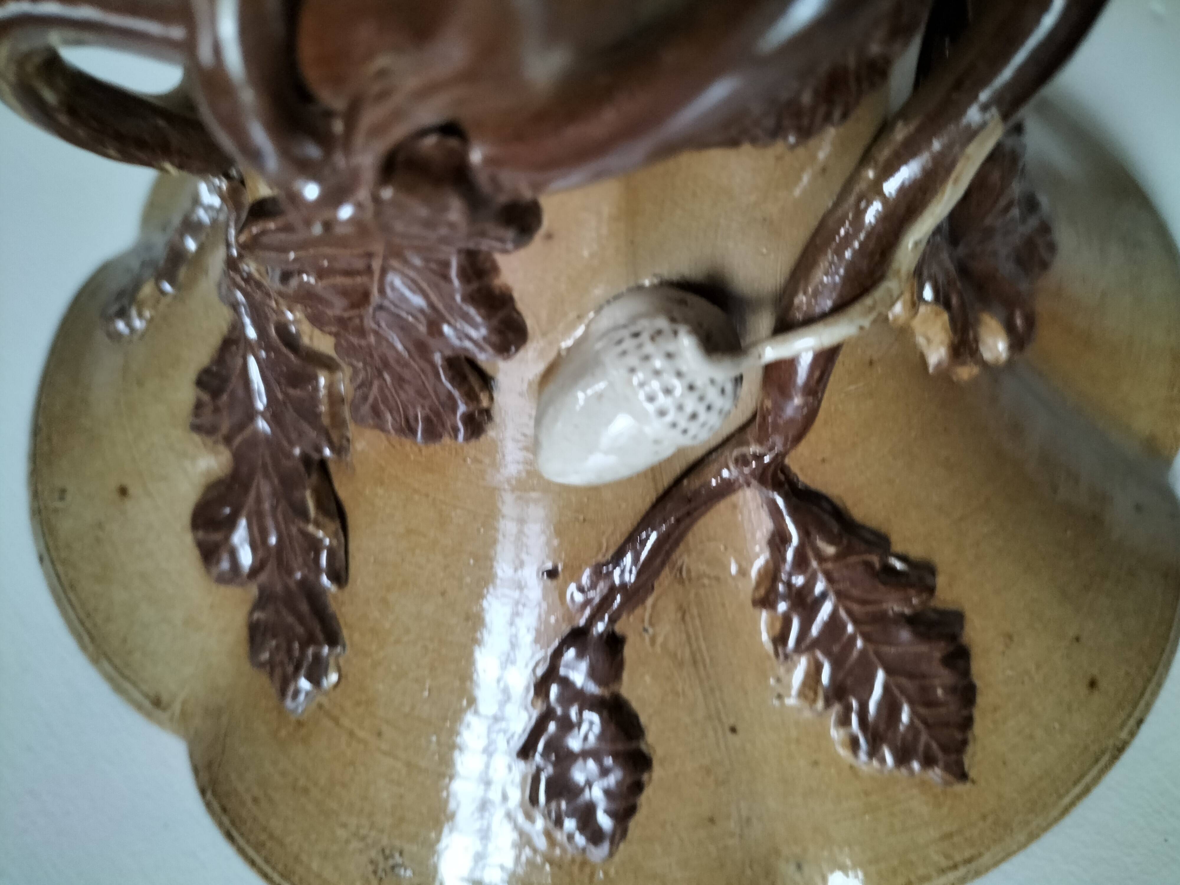 Duo of naturalistic stoneware vases – oak branches & acorns in relief