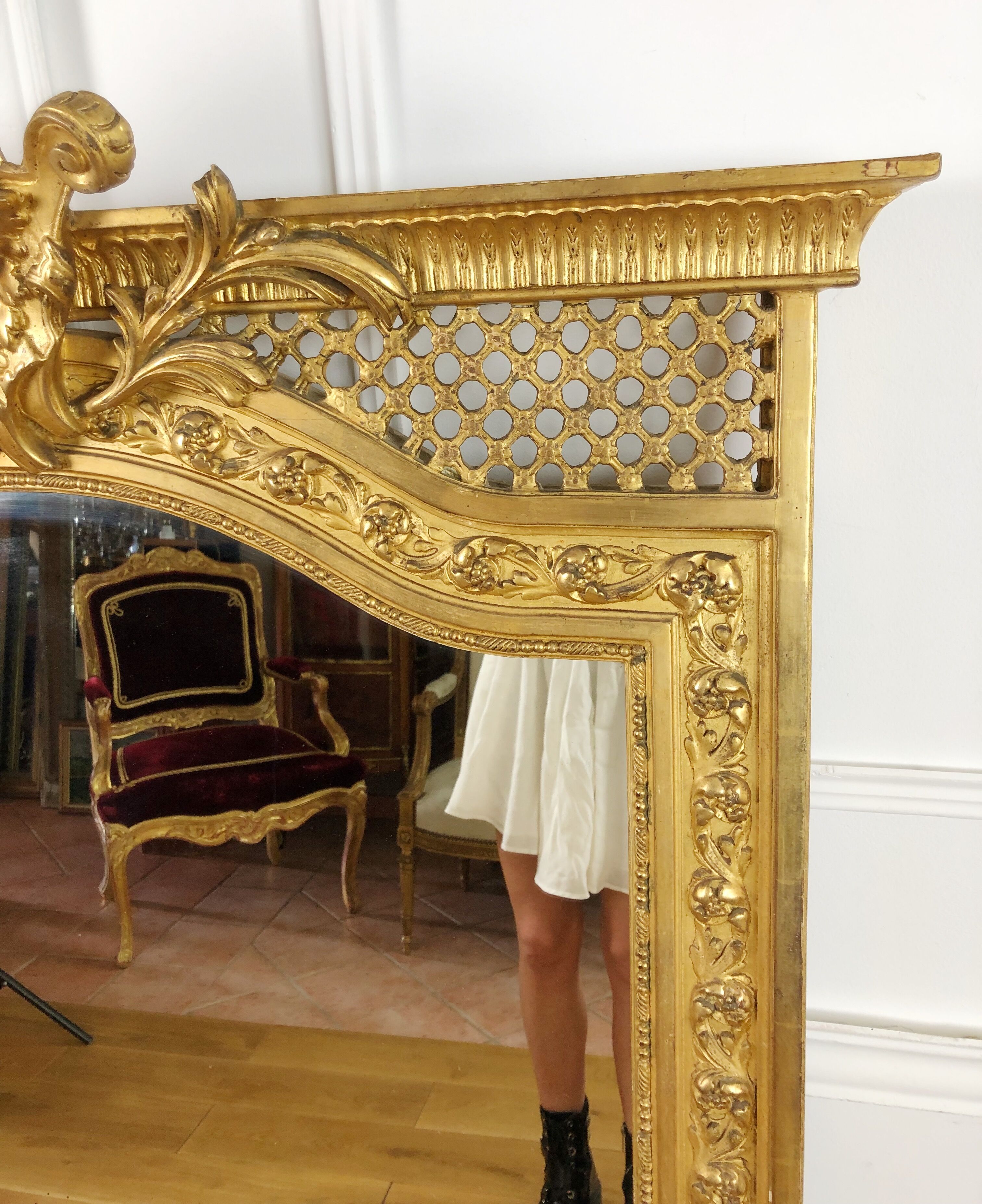 Antique fireplace mirror Napoleon III gilt wood nineteenth 98x146cm