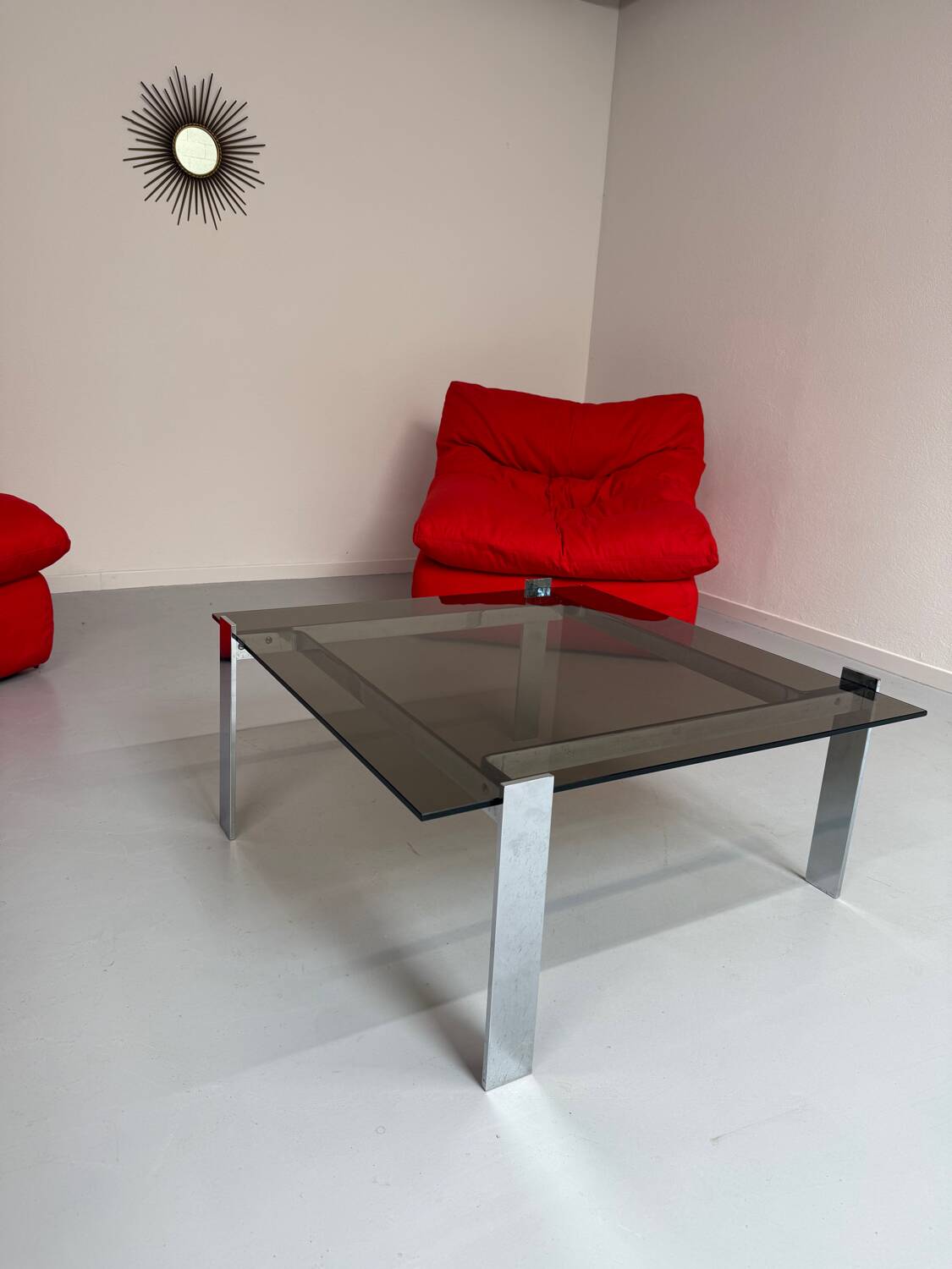 Smoked glass and chrome steel coffee table, Italian design from the 70s