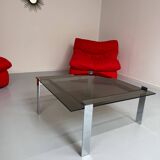 Smoked glass and chrome steel coffee table, Italian design from the 70s