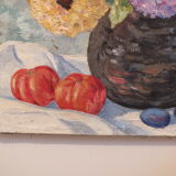 Oil painting on canvas bouquet of anemones signed Françoise (Oury) Bangor