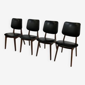 Ensemble de 4 chaises vintage style Louis Van Teeffelen 1960 en teck