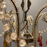 Vintage italian murano glass crystal macaroni beaded chandelier, 1950s