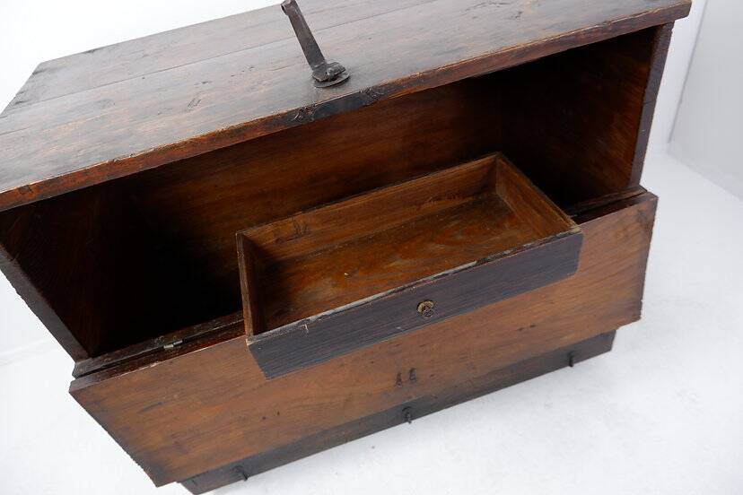 Asian wooden chest with decorative fittings