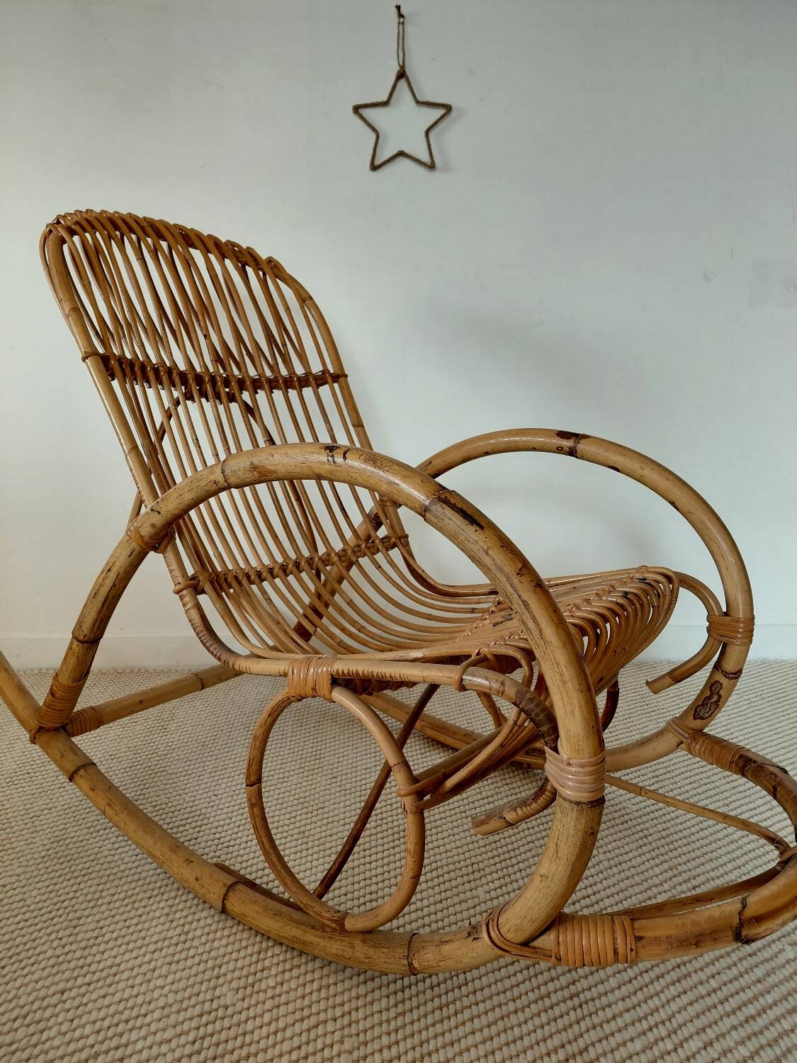 Natural rattan rocking chair - Vintage 1960s/70s
