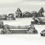Set of 6 pewter knife rests in the shape of art deco animals