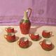 Service à liqueur fraise ancien carafon 6 petites tasses porcelaine biscuit barbotine