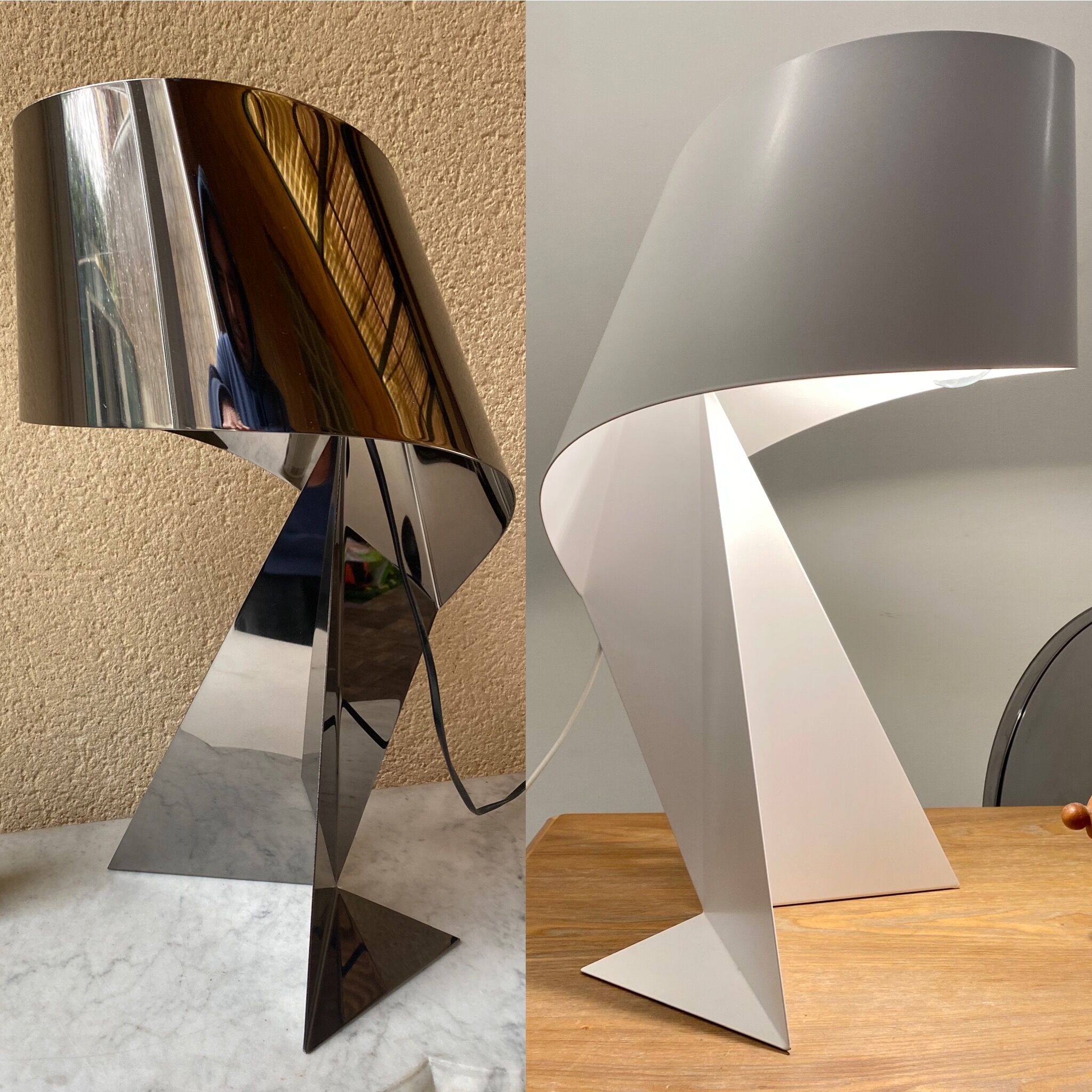 Ribbon lamp design Claire Norcross white laqué steel