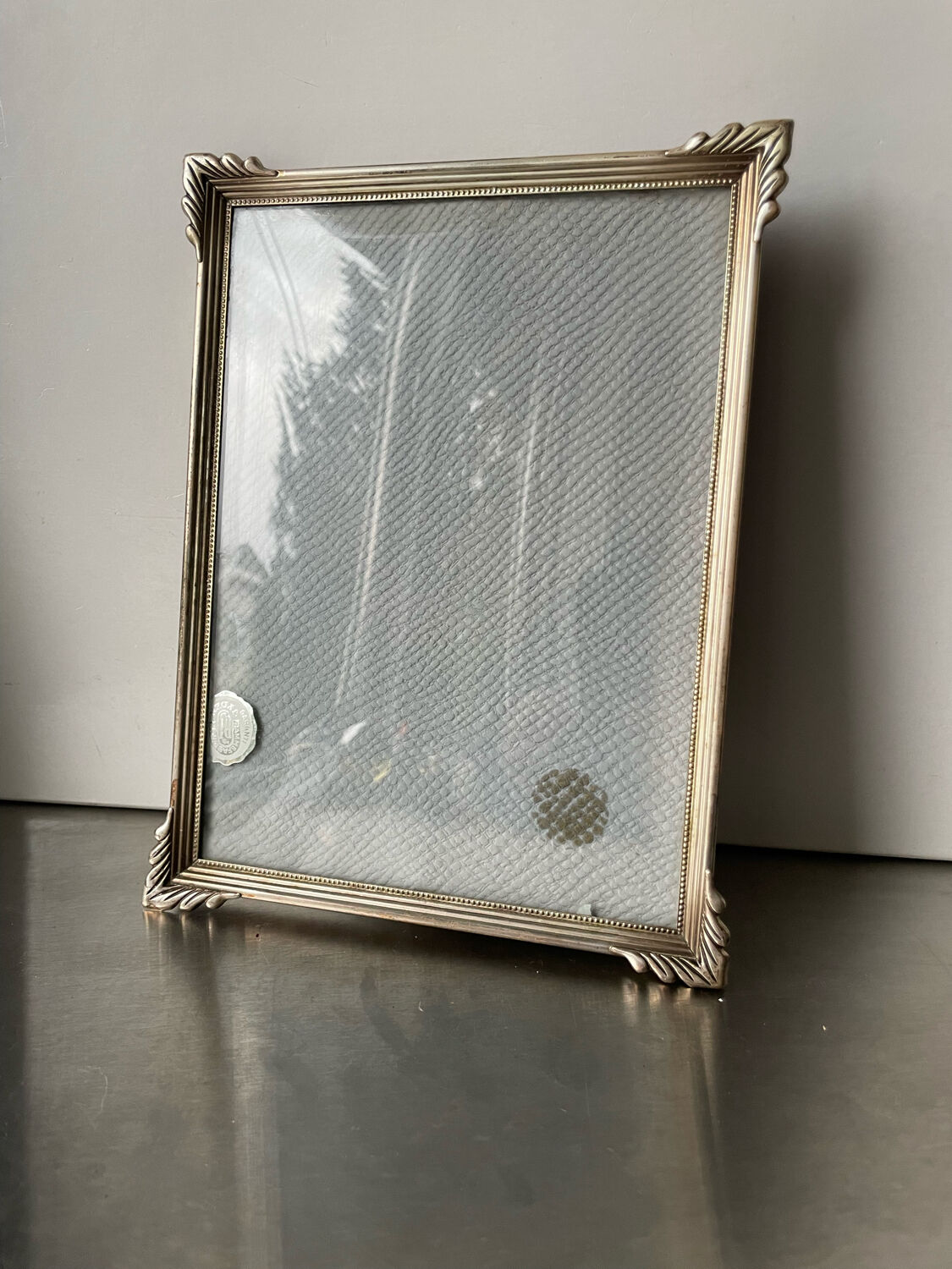 Art deco metal silver frame brass 21.5 cm x 16.5 cm convex glass