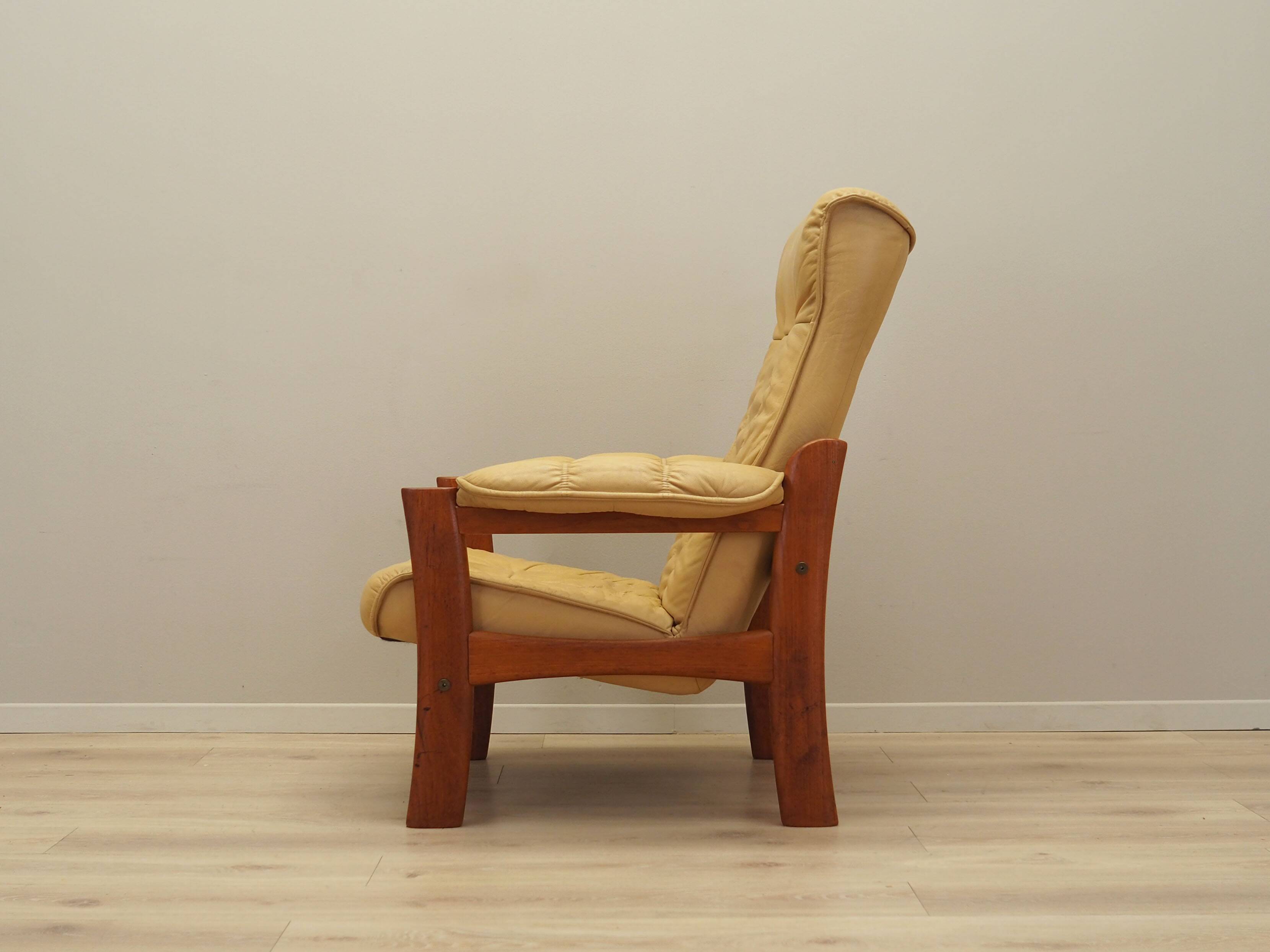 Yellow leather armchair, Danish design, 1960s, production: Denmark