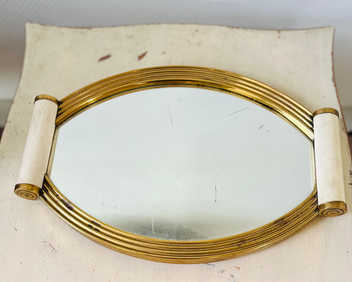 Plateau miroir doré Art Deco