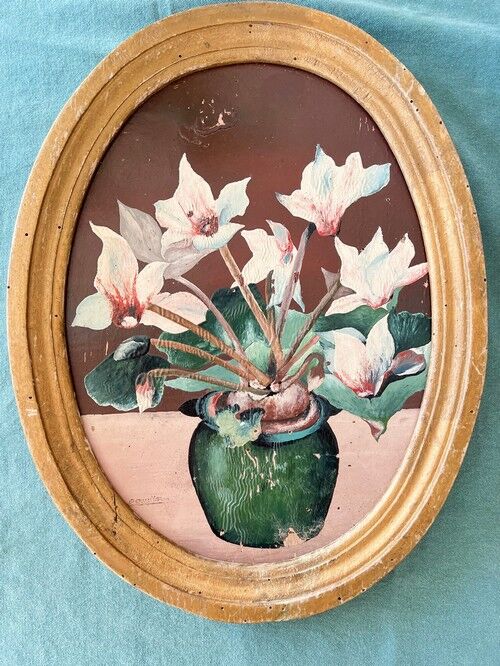 Oil on wood - medallion frame