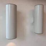 Pair of vintage cylindrical wall lights, matt white metal, Germany Erco 1976