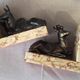 Pair of marble bookends and ruler representing a deer with his mother and a deer