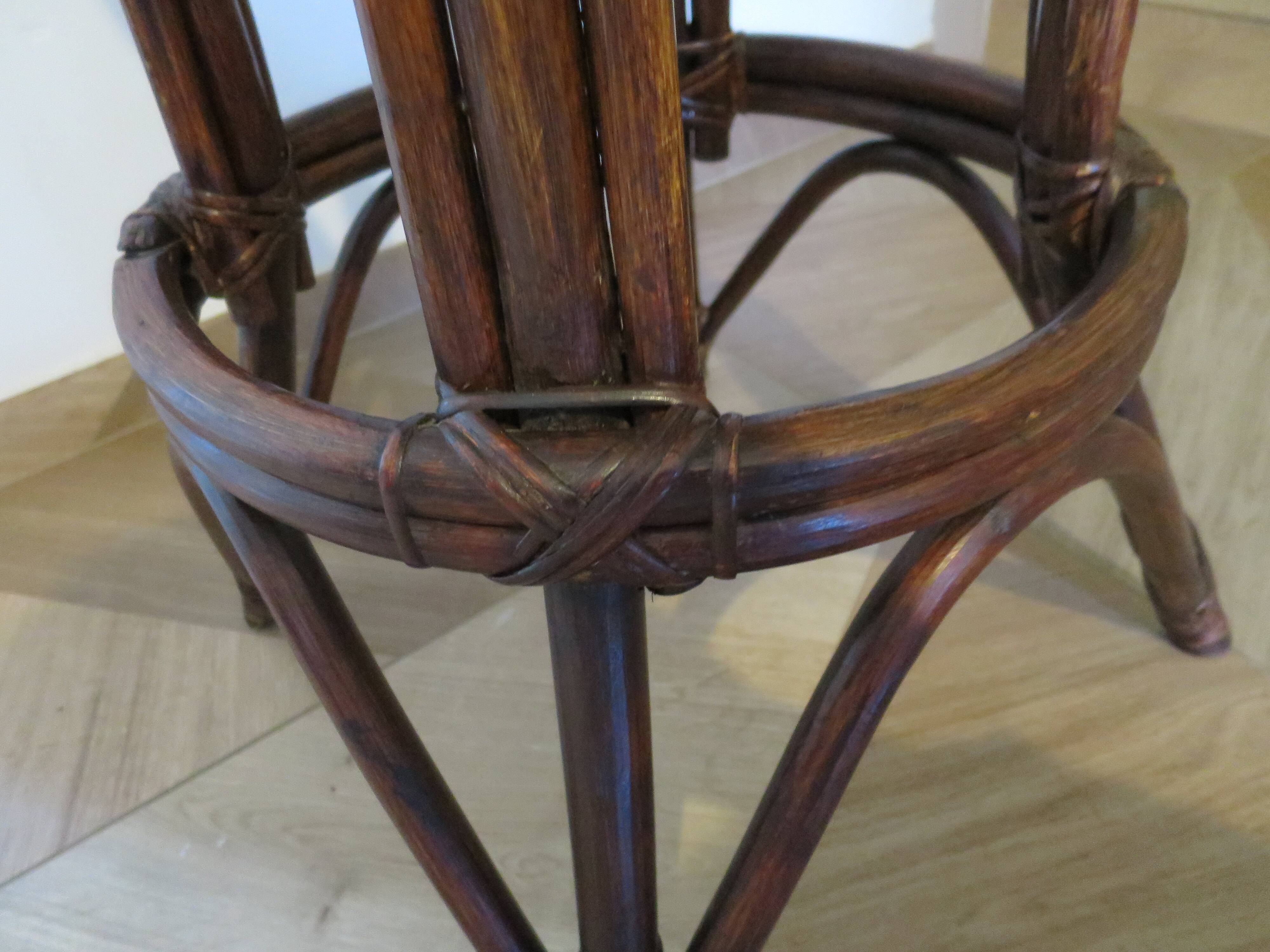 Set of 2 swivel bar stools / chairs - wood - cane - rattan - 80s