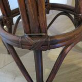 Set of 2 swivel bar stools / chairs - wood - cane - rattan - 80s