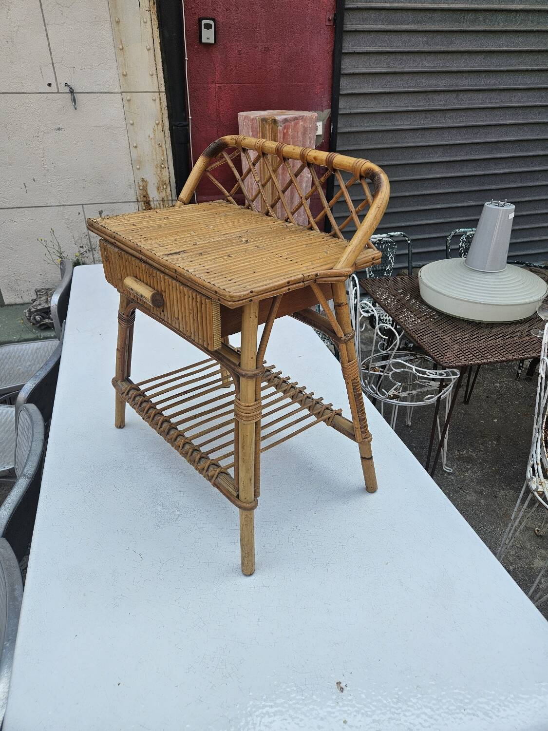 1960s rattan bedside table