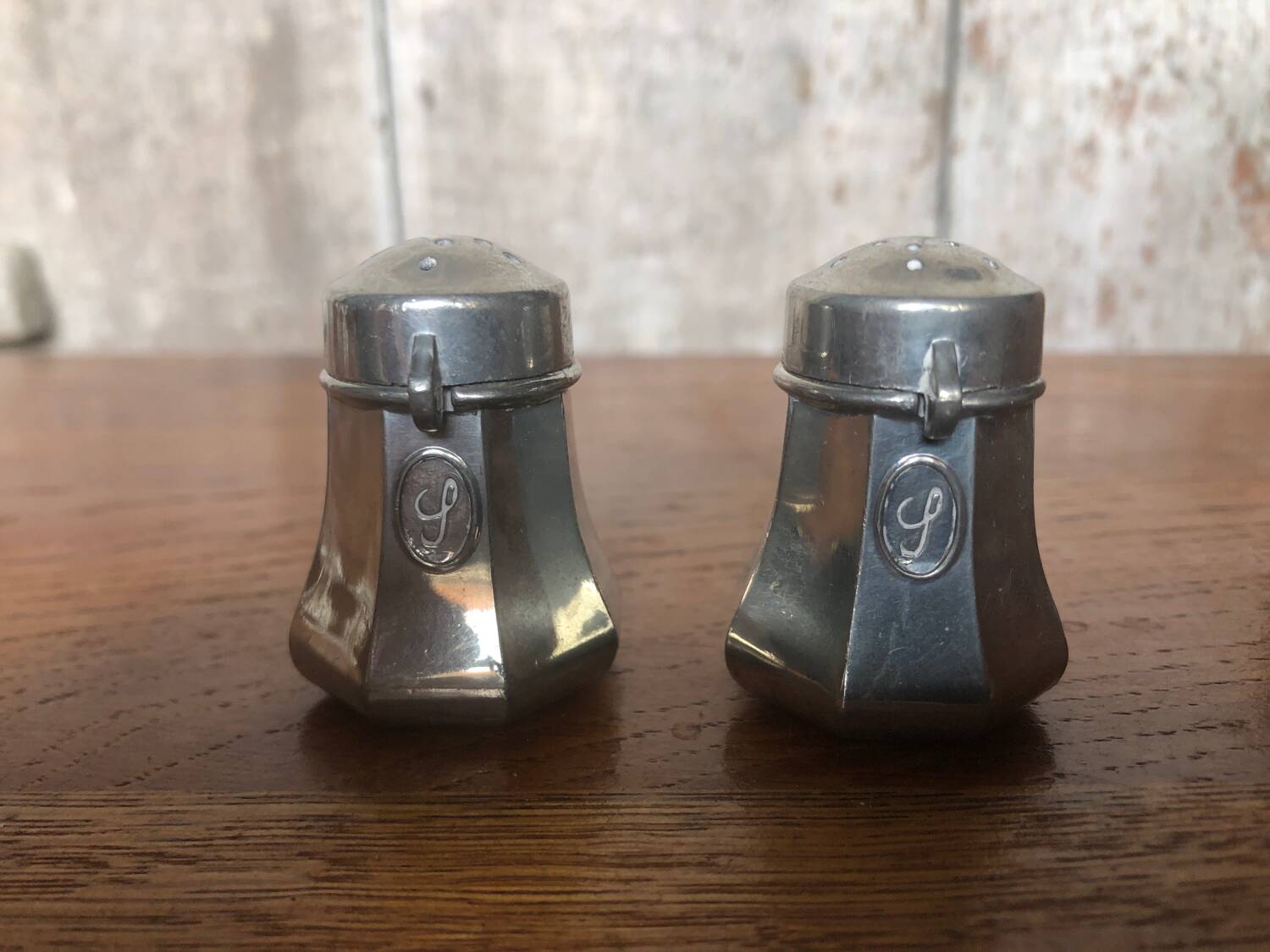Pair of Old Pewter Salt Cellars from the Manoir Vintage