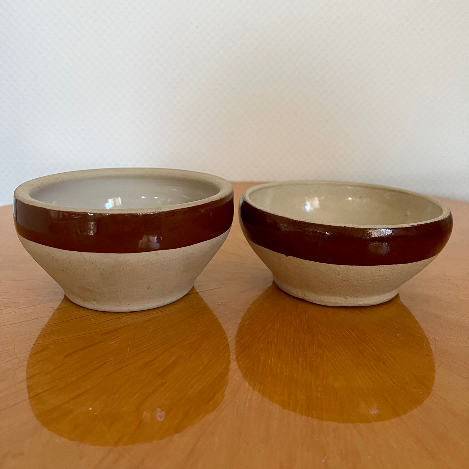 Set of 2 small Digoin bowls in vintage stoneware