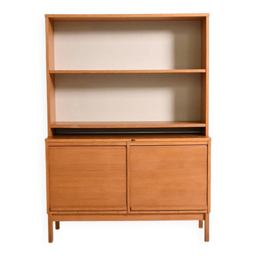 Oak cabinet with tambour doors with upper shelves, 1960s