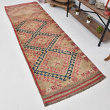 3x9 red & blue herki vintage runner rug 92x286cm