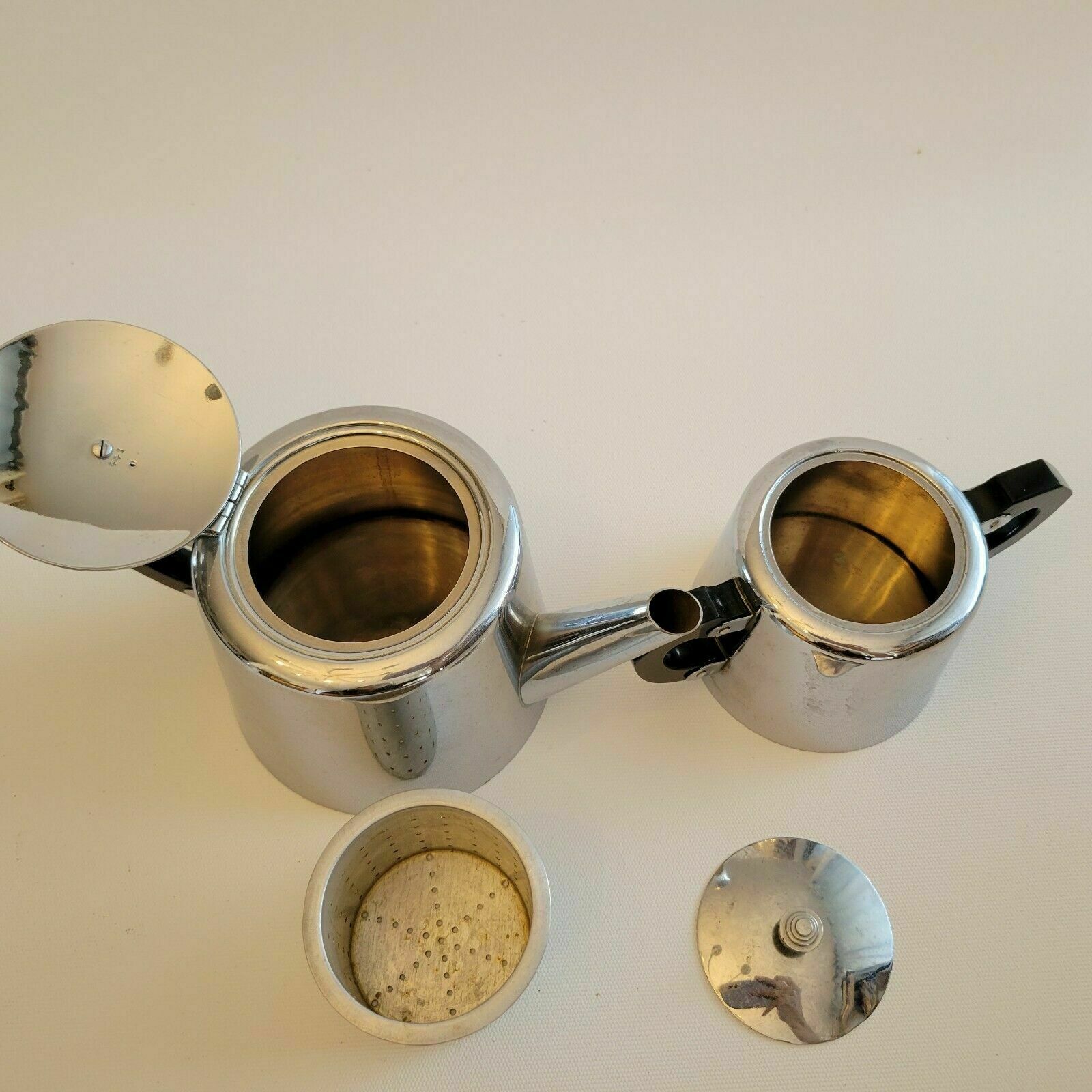 Teapot and sugar pot stainless steel vintage art deco style