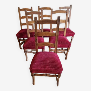 Set of 6 burgundy velvet chairs