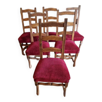 Set of 6 burgundy velvet chairs