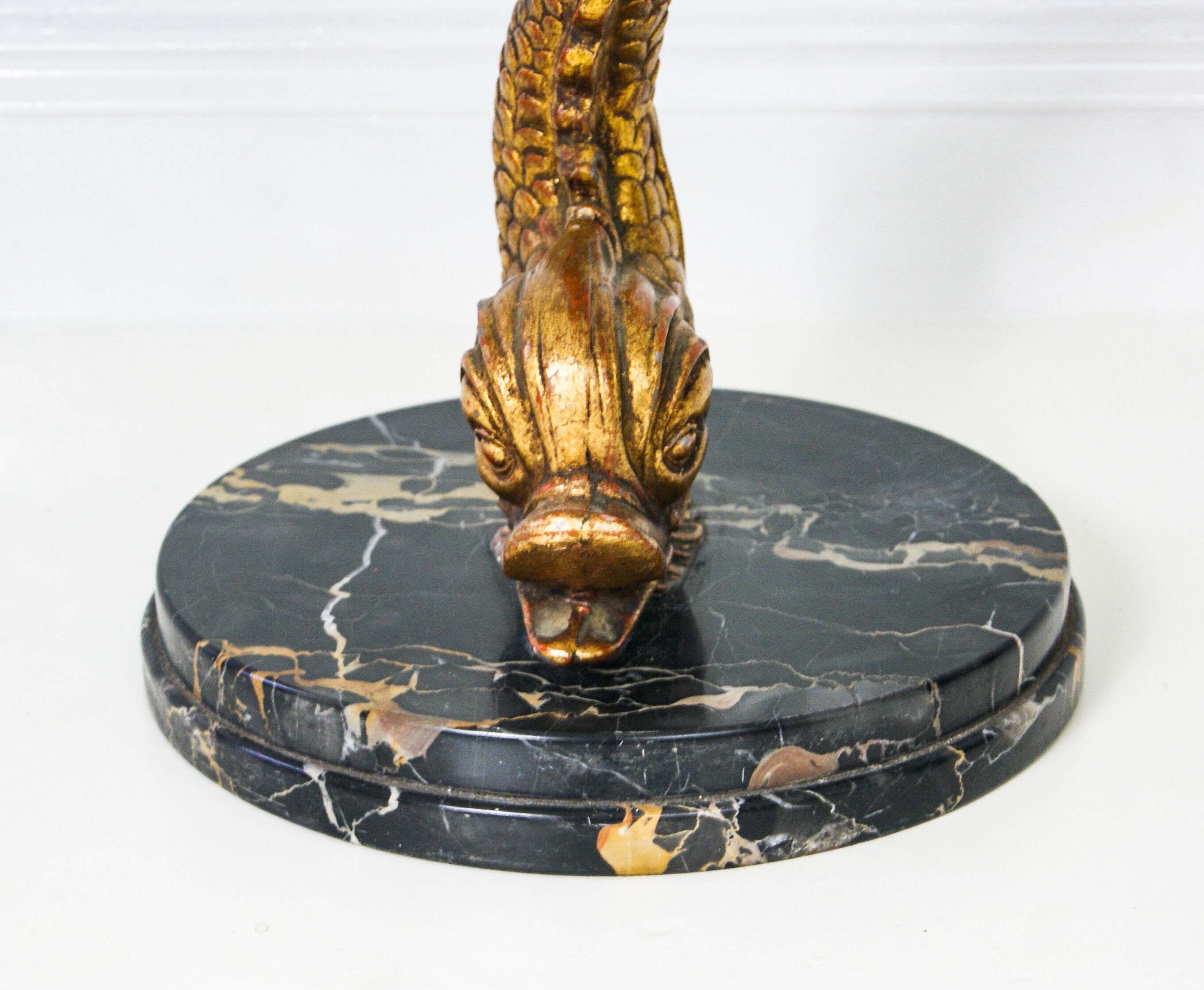 Hollywood Regency Marble and Metal Koi Fish Side Table