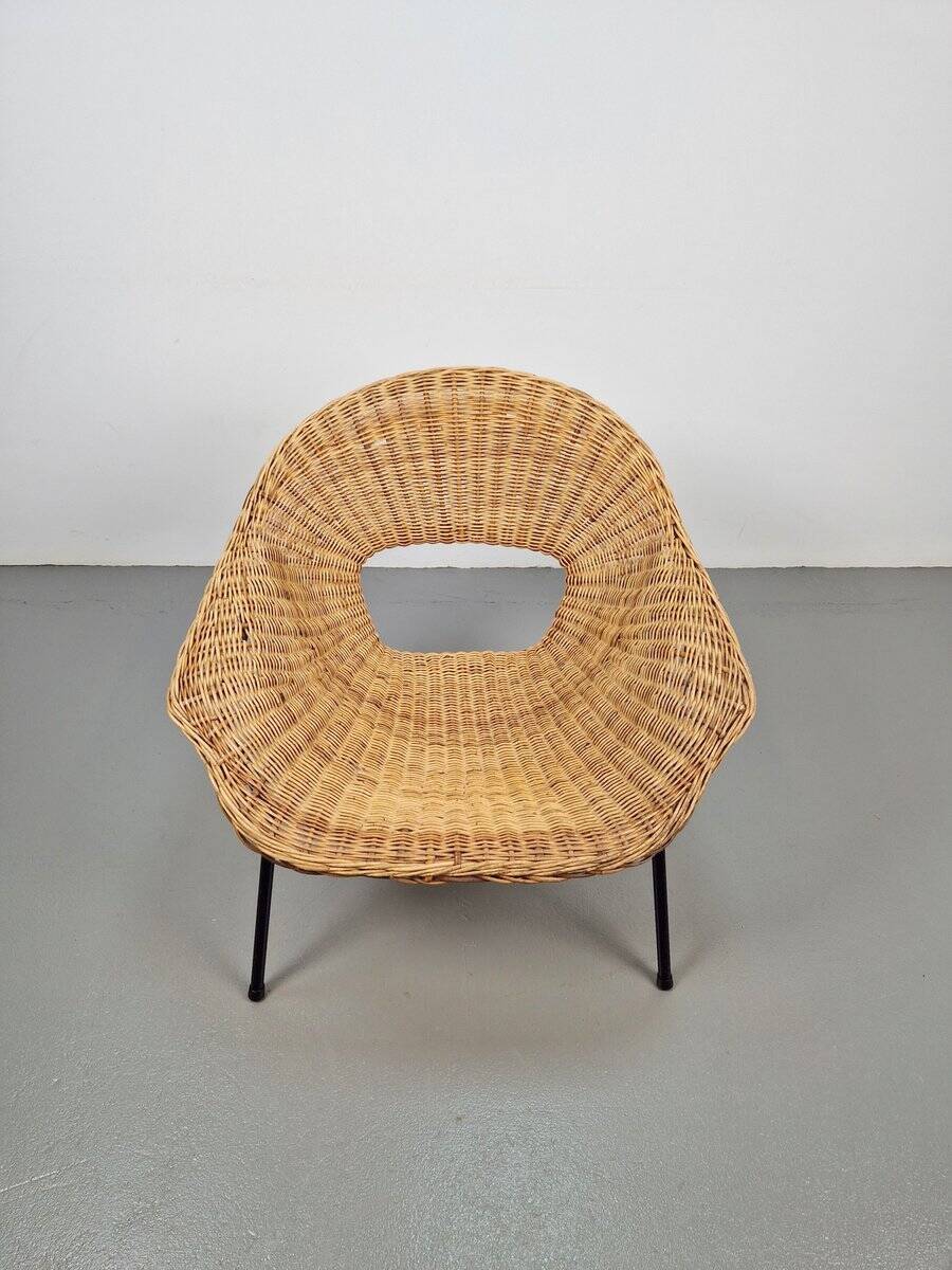 Vintage Rattan Lounge Chair with Tube Frame by Dirk van Sliedregt for Gebroeders Jonkers, 1960s