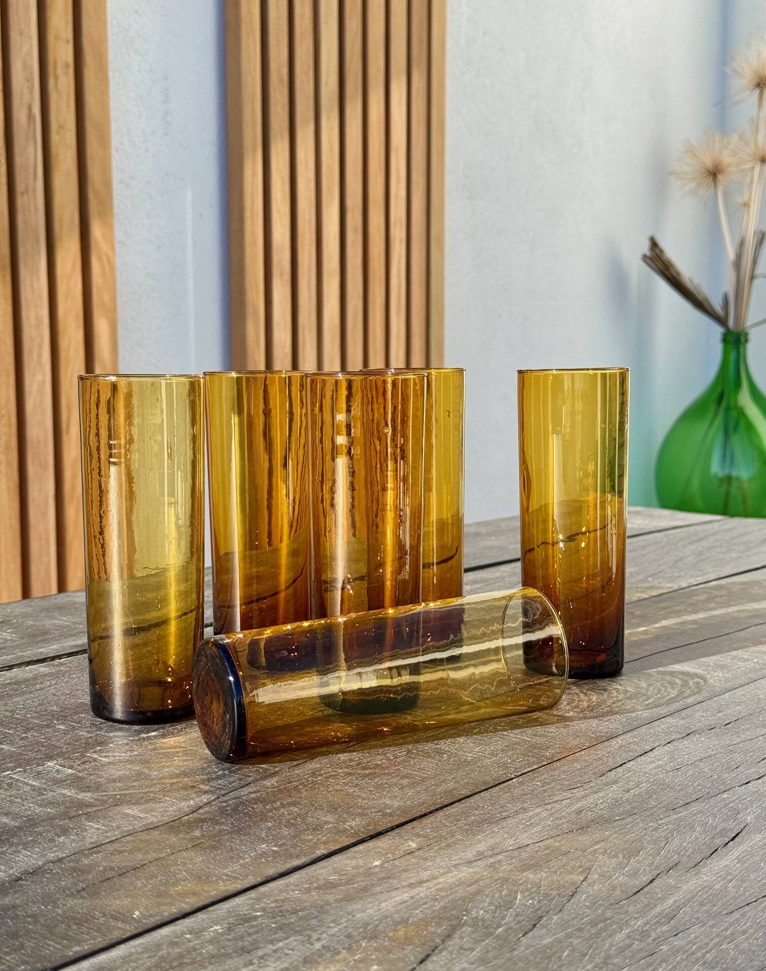 6 amber glasses