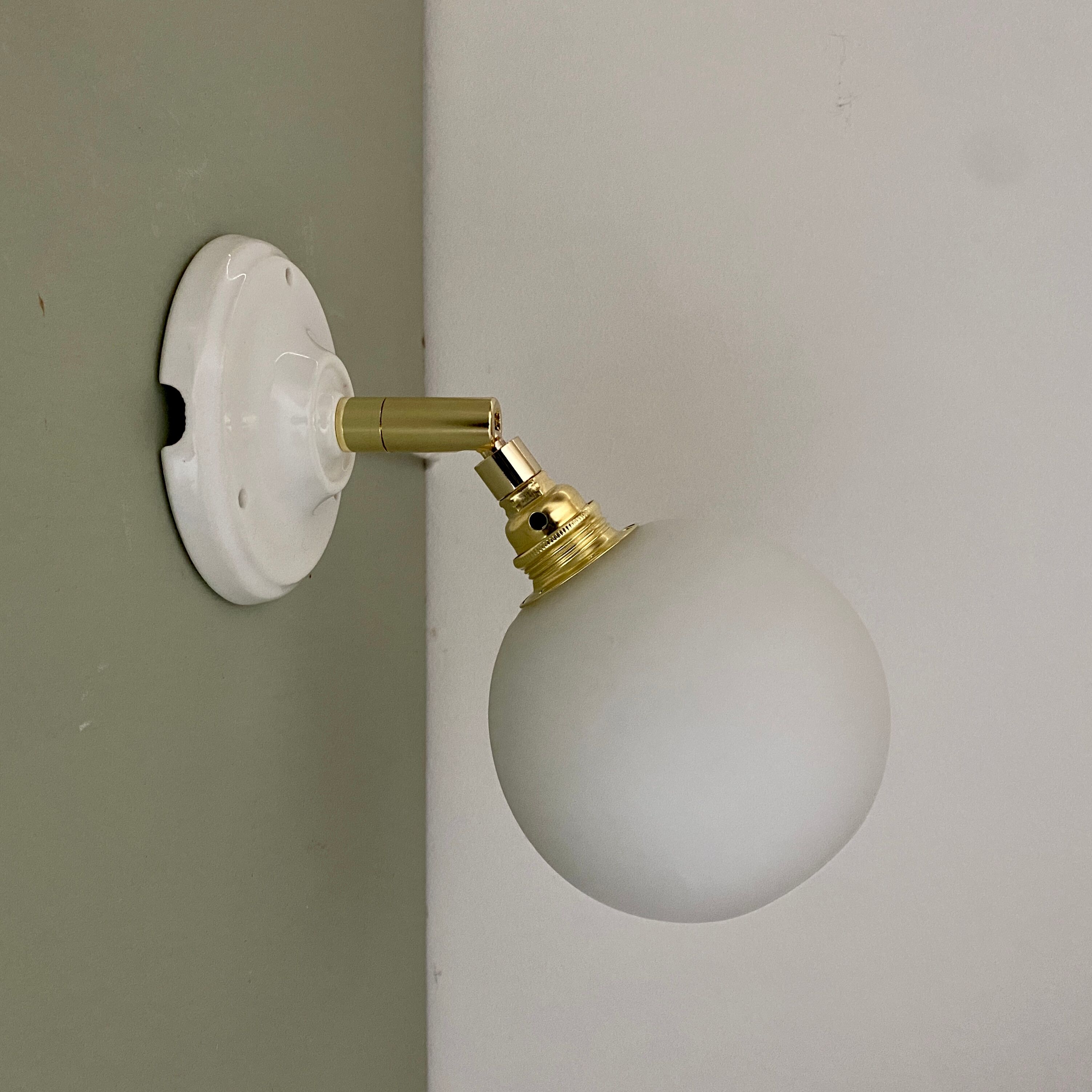 Vintage white opaline globe wall lamp