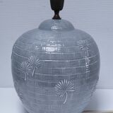 ceramic lamp in the shape of an XL pot, palm leaf decor, 80s