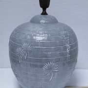 ceramic lamp in the shape of an XL pot, palm leaf decor, 80s