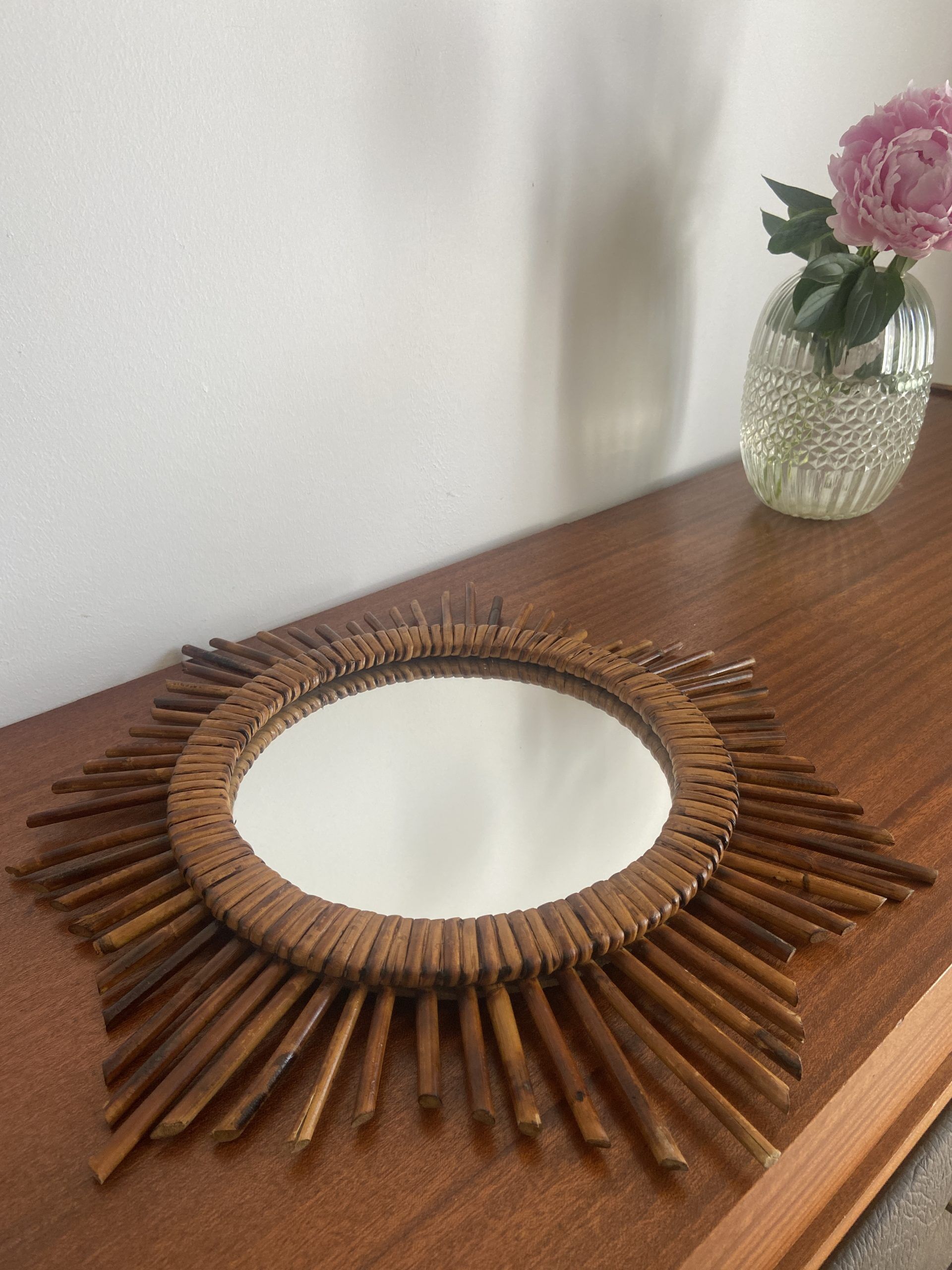 Vintage rattan sun mirror