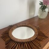 Miroir soleil en rotin vintage