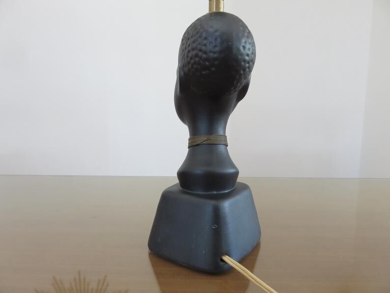 "African woman" lamp in matte black ceramic, 1950s-60s