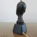 "African woman" lamp in matte black ceramic, 1950s-60s