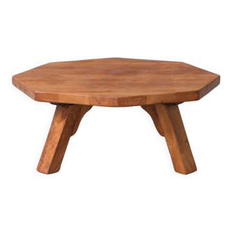 Mid-Century Dutch Octangonal Brutalist Oak Coffee Table