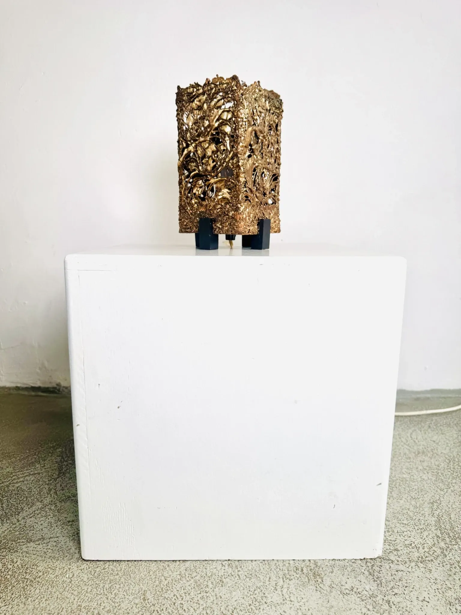 Brutalist Copper Table Lamp By Aimo Tukiainen For Oy Moonlight, Finland, 1970S